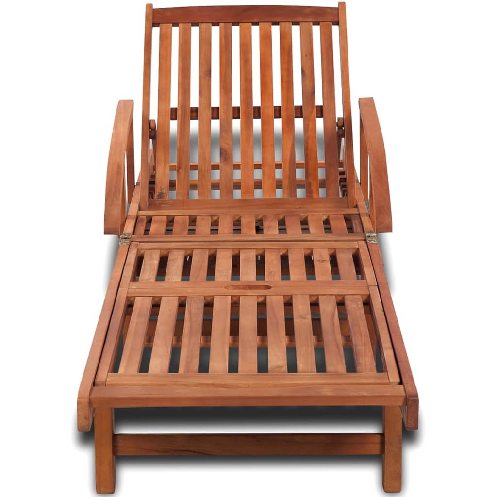 Solid Acacia Wood Sun Lounger with Wheels
