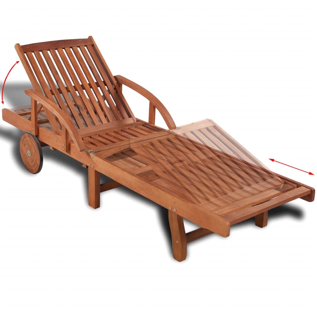 Solid Acacia Wood Sun Lounger with Wheels