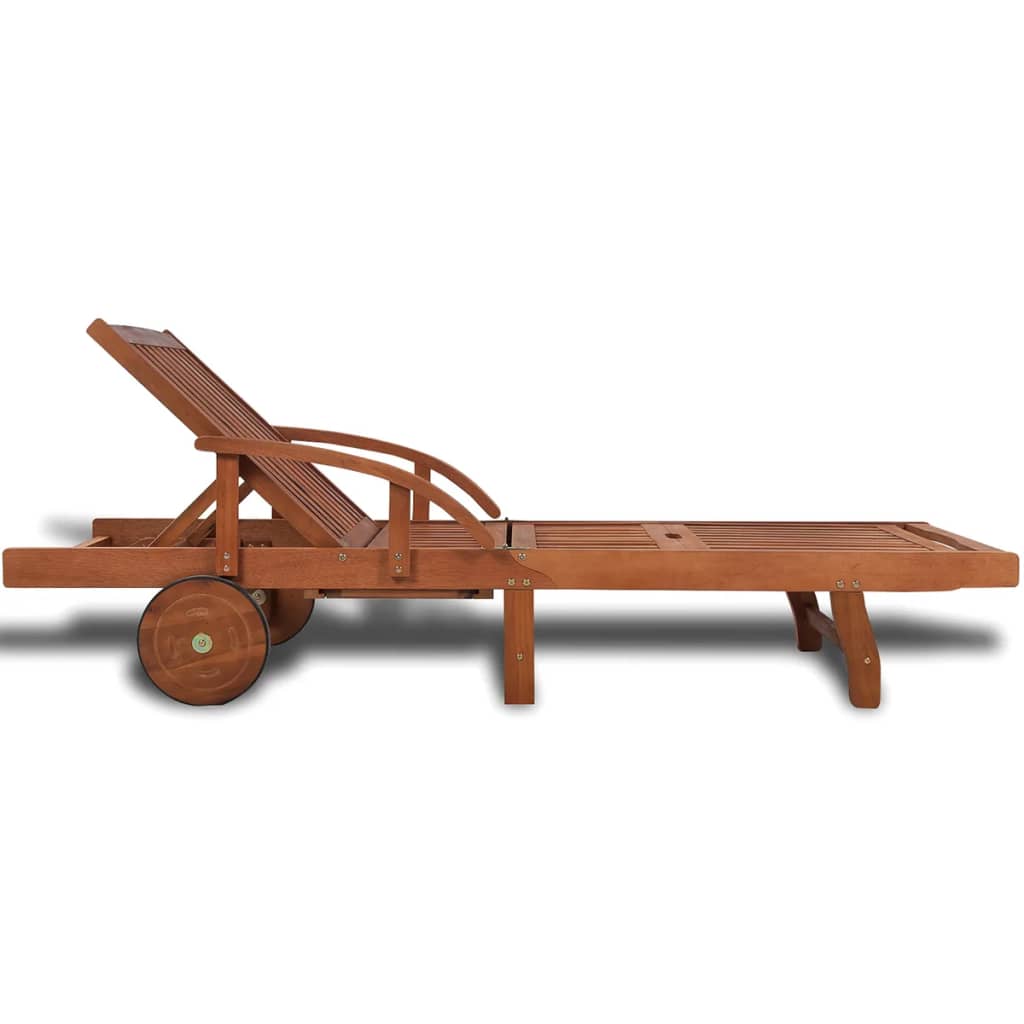 Solid Acacia Wood Sun Lounger with Wheels