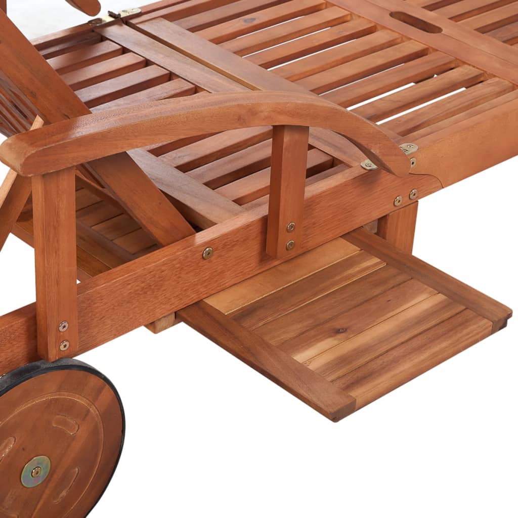 Solid Acacia Wood Sun Lounger with Wheels
