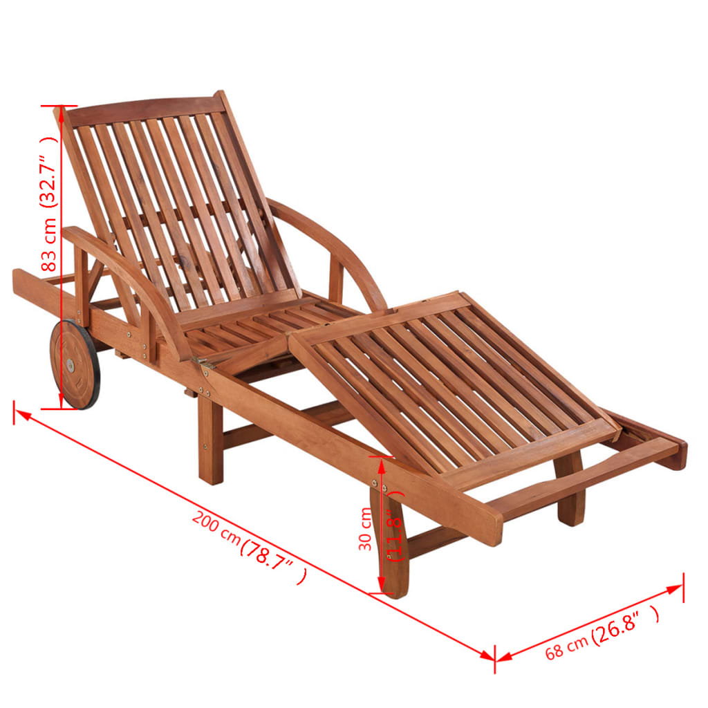 Solid Acacia Wood Sun Lounger with Wheels