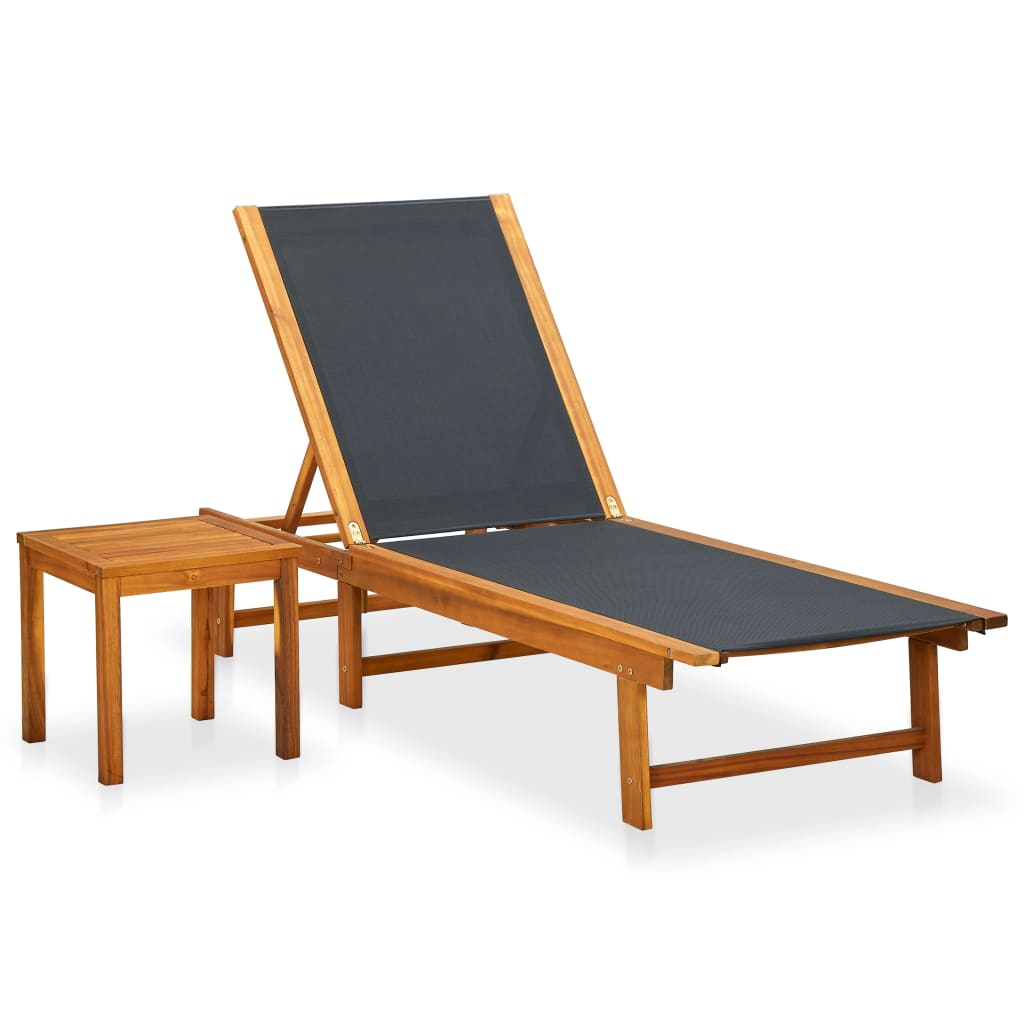 Solid Acacia Wood Sun Lounger with Table