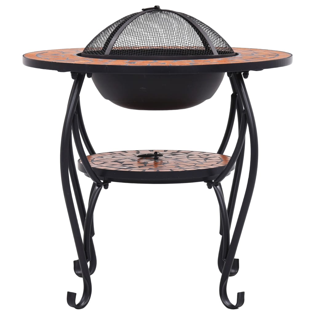 Ceramic Mosaic Fire Pit Table with Mid-Table