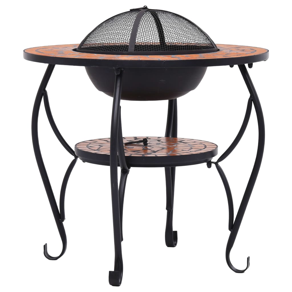 Ceramic Mosaic Fire Pit Table with Mid-Table
