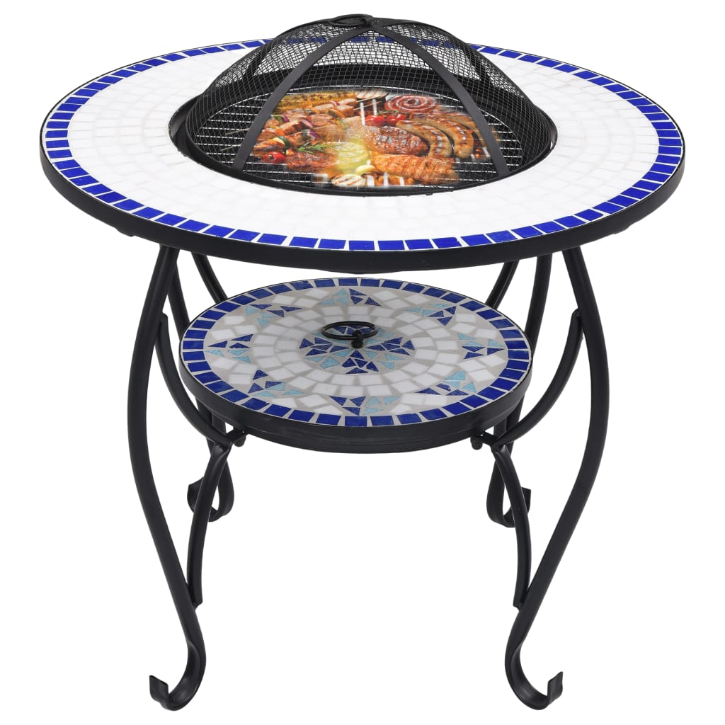 Ceramic Mosaic Fire Pit Table with Mid-Table