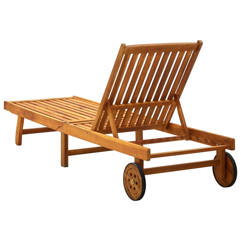 Solid Acacia Wood Sun Lounger with Wheels