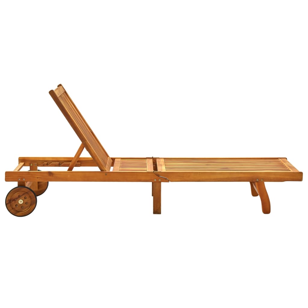 Solid Acacia Wood Sun Lounger with Wheels