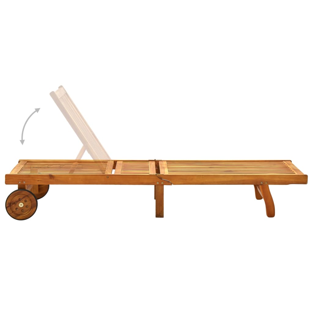 Solid Acacia Wood Sun Lounger with Wheels