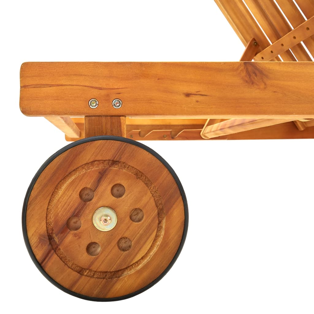 Solid Acacia Wood Sun Lounger with Wheels