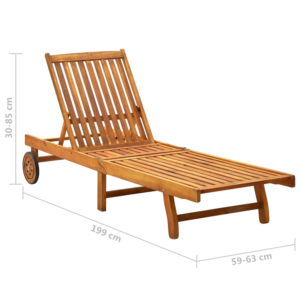 Solid Acacia Wood Sun Lounger with Wheels
