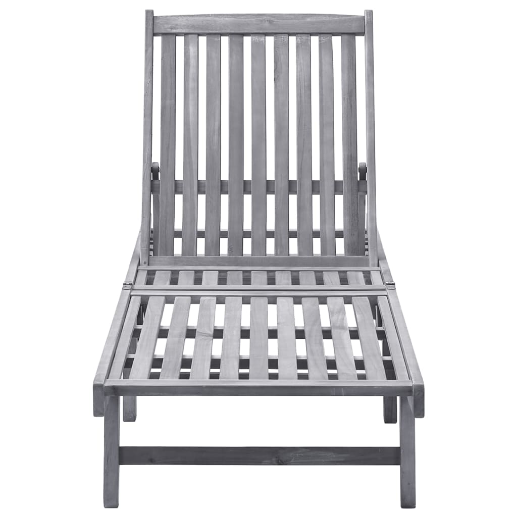 Solid Acacia Wood Sun Lounger with Wheels
