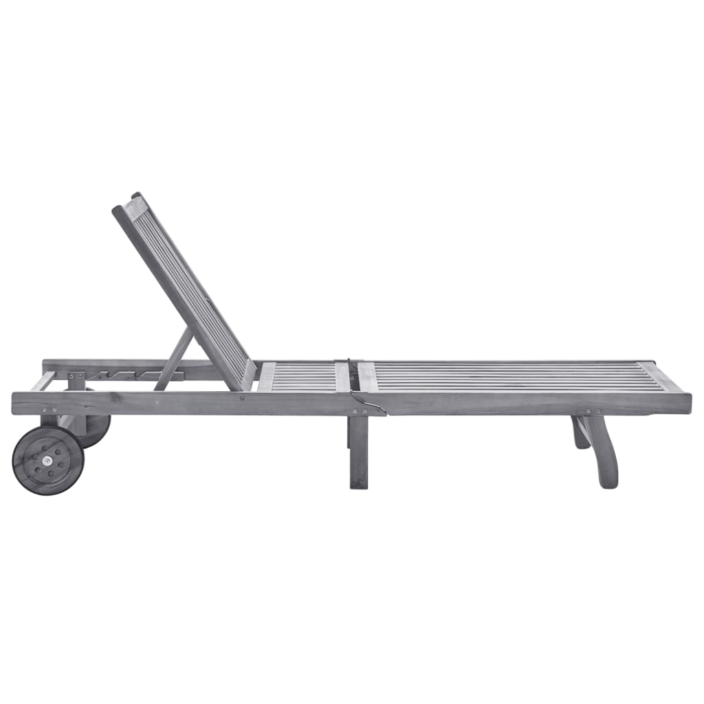 Solid Acacia Wood Sun Lounger with Wheels