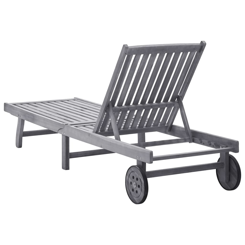 Solid Acacia Wood Sun Lounger with Wheels