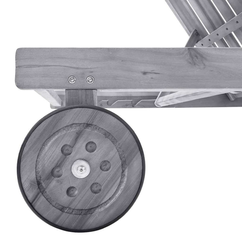 Solid Acacia Wood Sun Lounger with Wheels