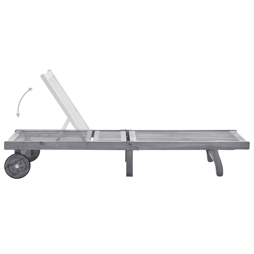 Solid Acacia Wood Sun Lounger with Wheels