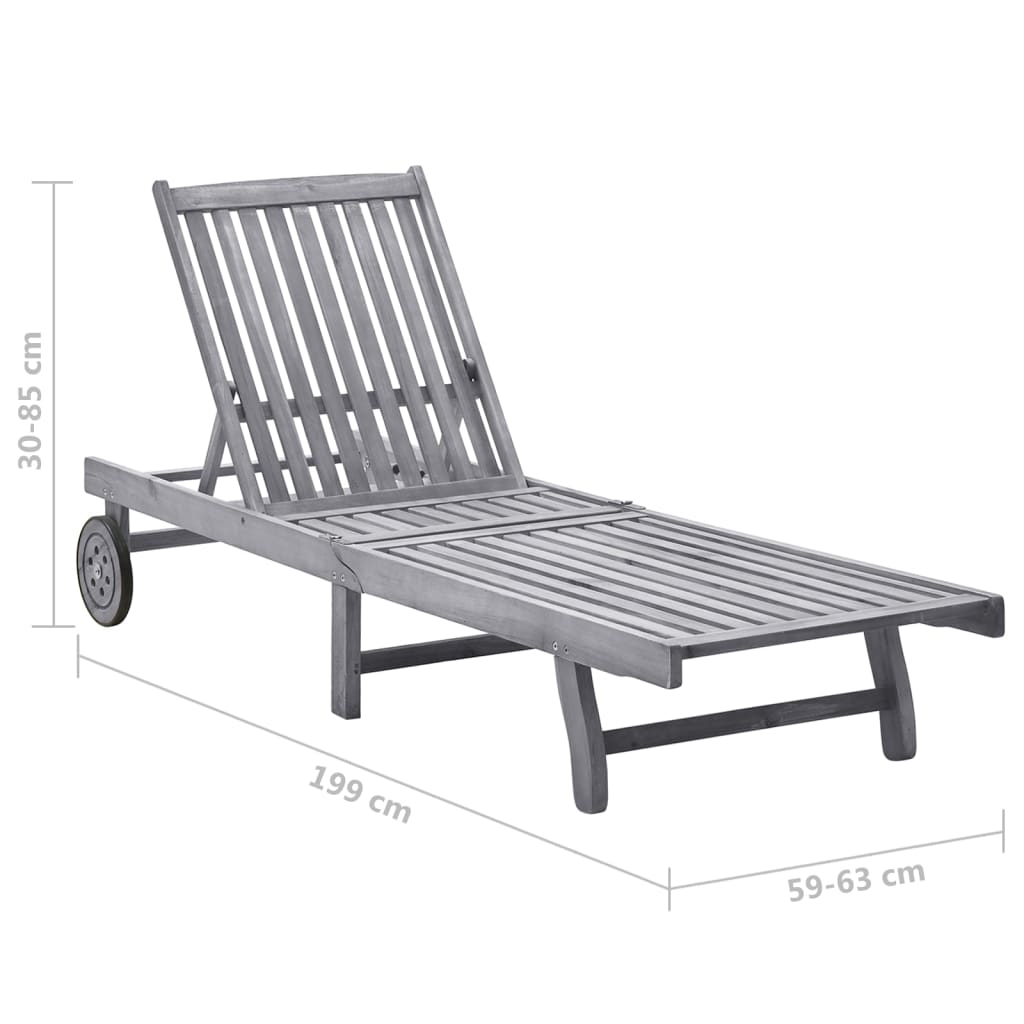 Solid Acacia Wood Sun Lounger with Wheels