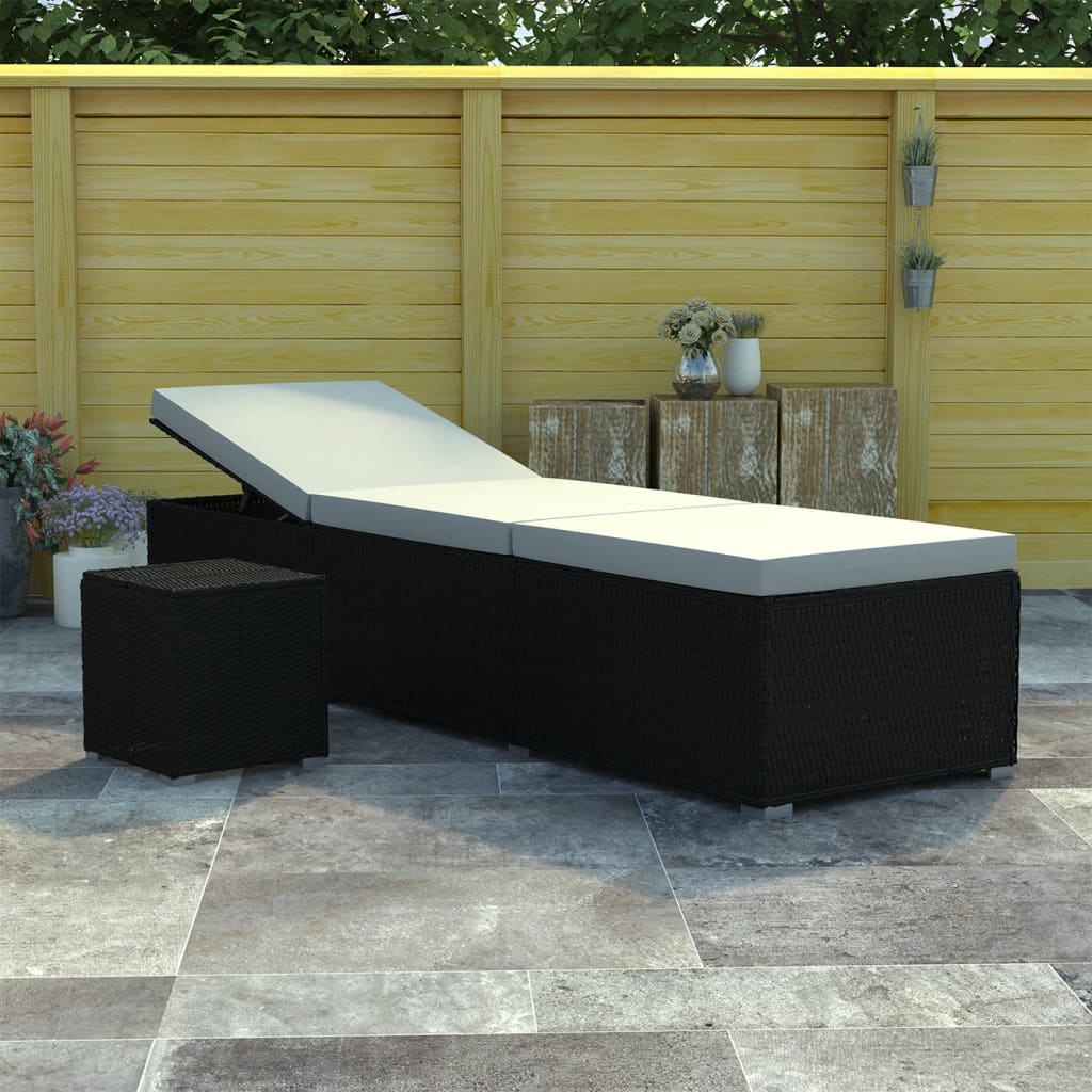 Rattan Sun Lounger with Cushion and Tea Table