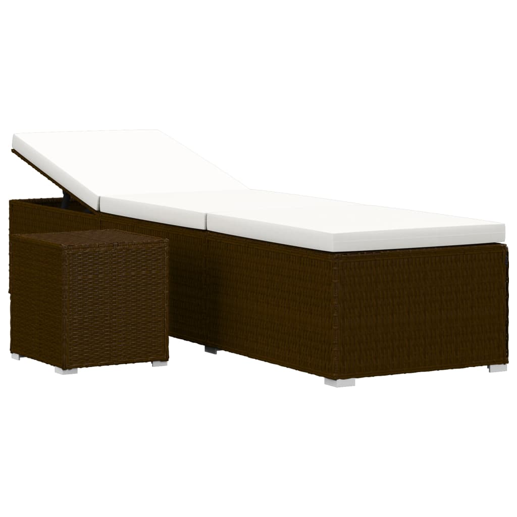 Rattan Sun Lounger with Cushion and Tea Table