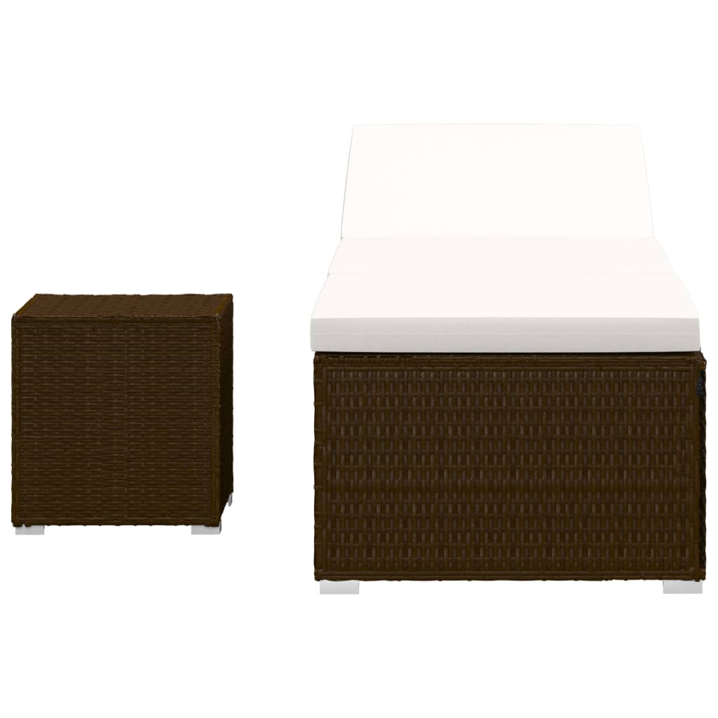Rattan Sun Lounger with Cushion and Tea Table