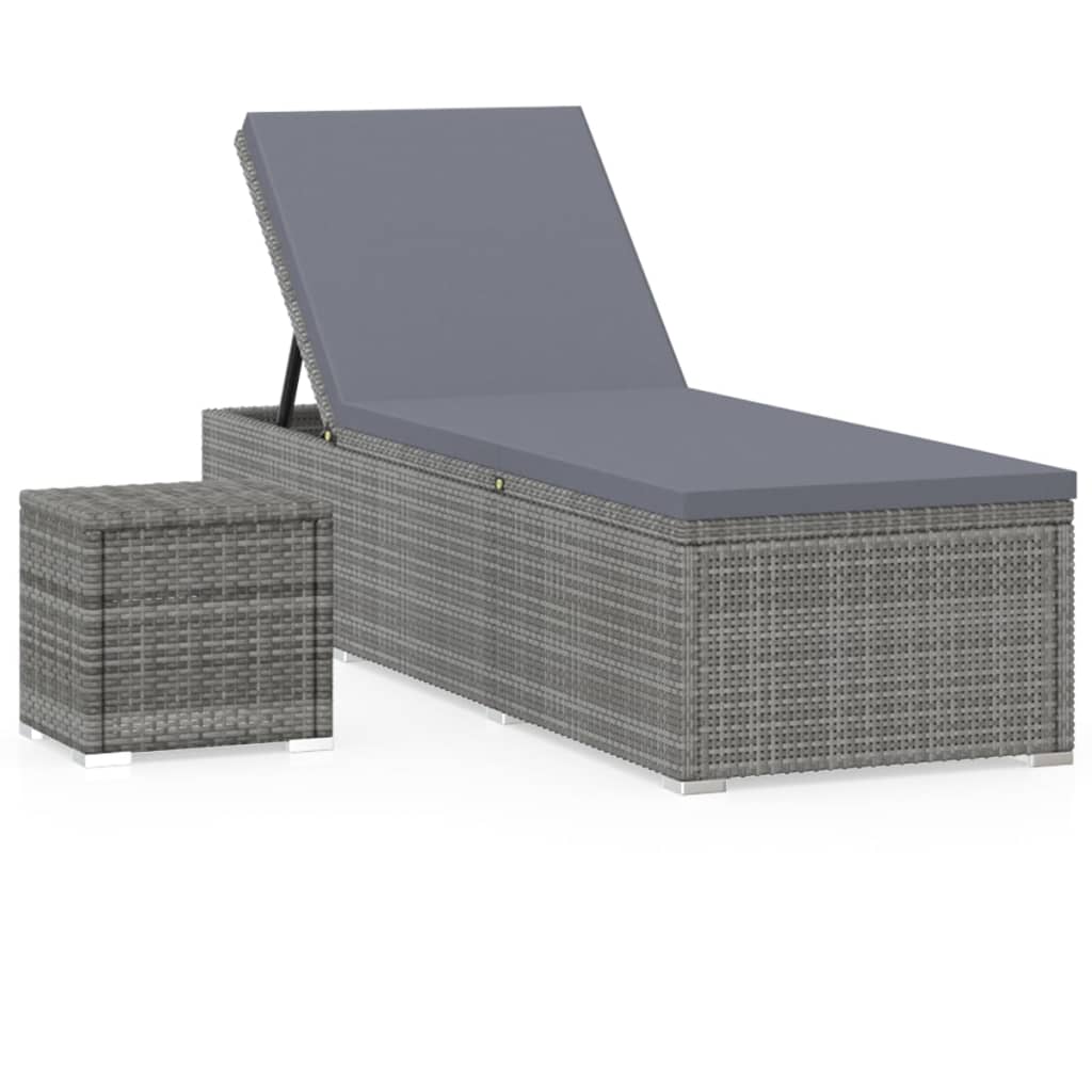 Rattan Sun Lounger with Cushion and Tea Table