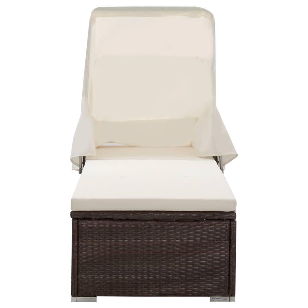 Sun Lounger with Canopy and Cushion in Poly Rattan
