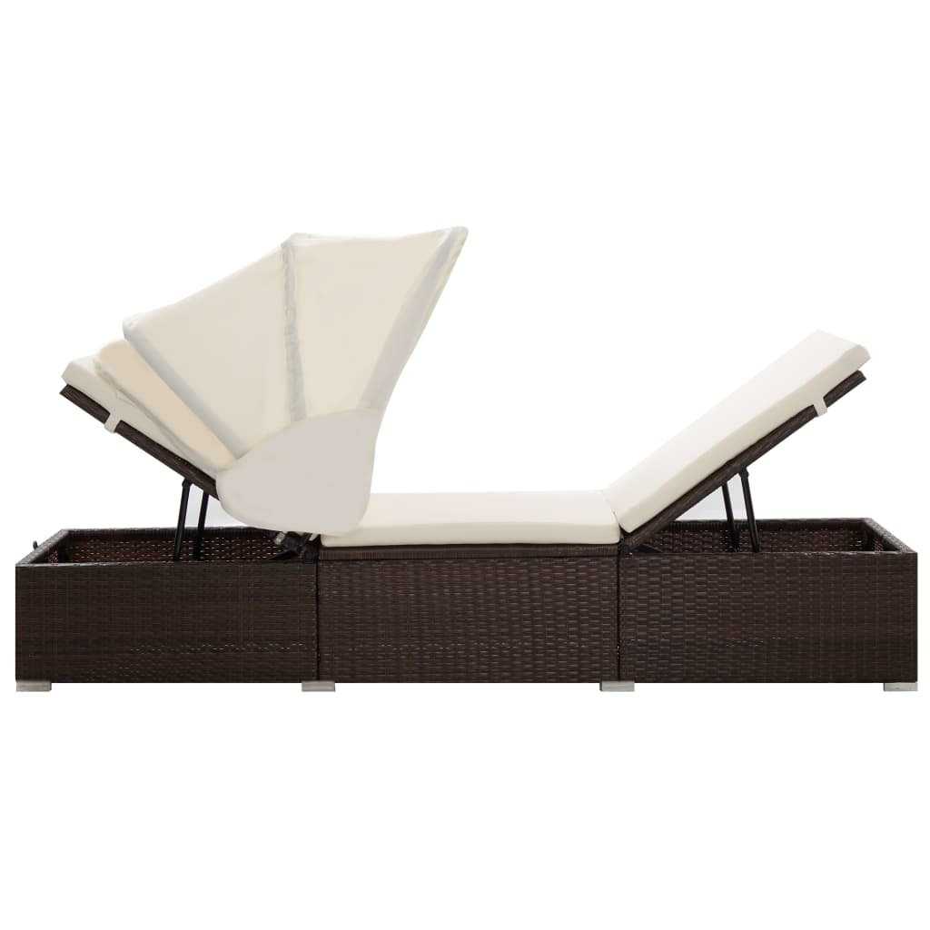 Sun Lounger with Canopy and Cushion in Poly Rattan