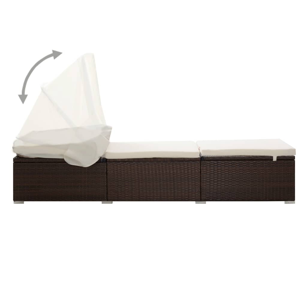 Sun Lounger with Canopy and Cushion in Poly Rattan
