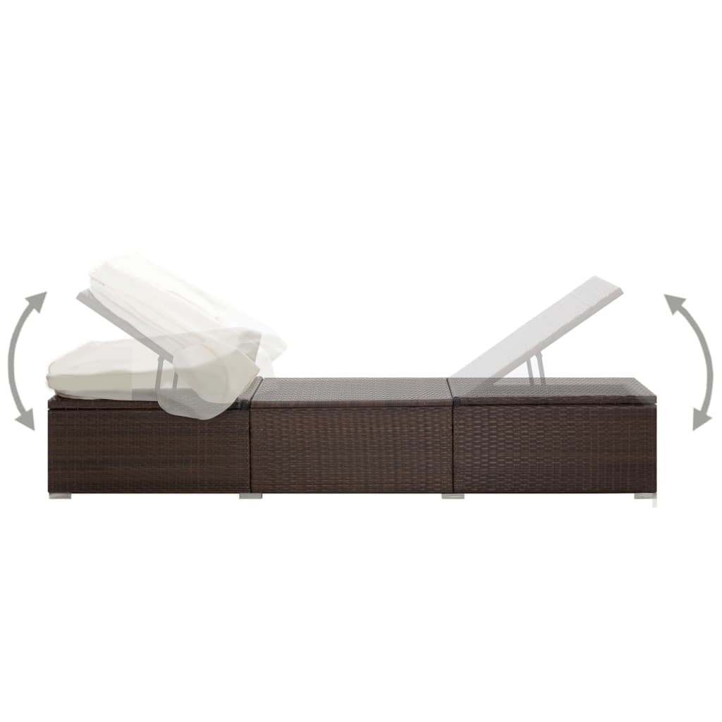 Sun Lounger with Canopy and Cushion in Poly Rattan