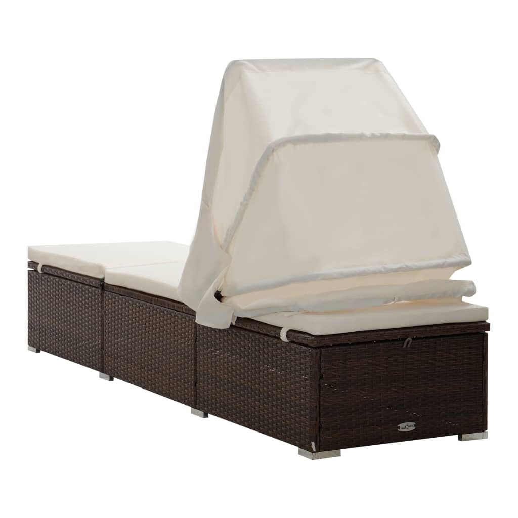 Sun Lounger with Canopy and Cushion in Poly Rattan