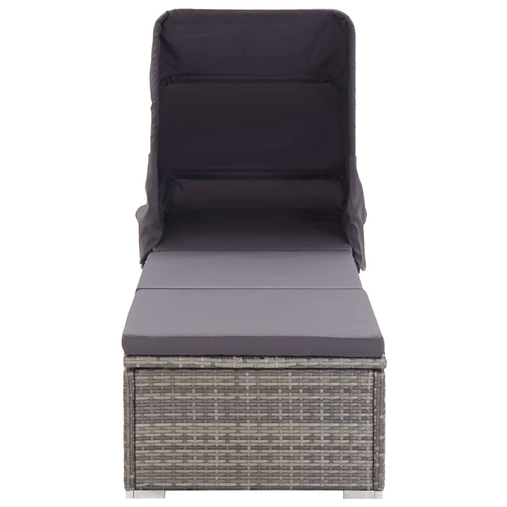 Sun Lounger with Canopy and Cushion in Poly Rattan