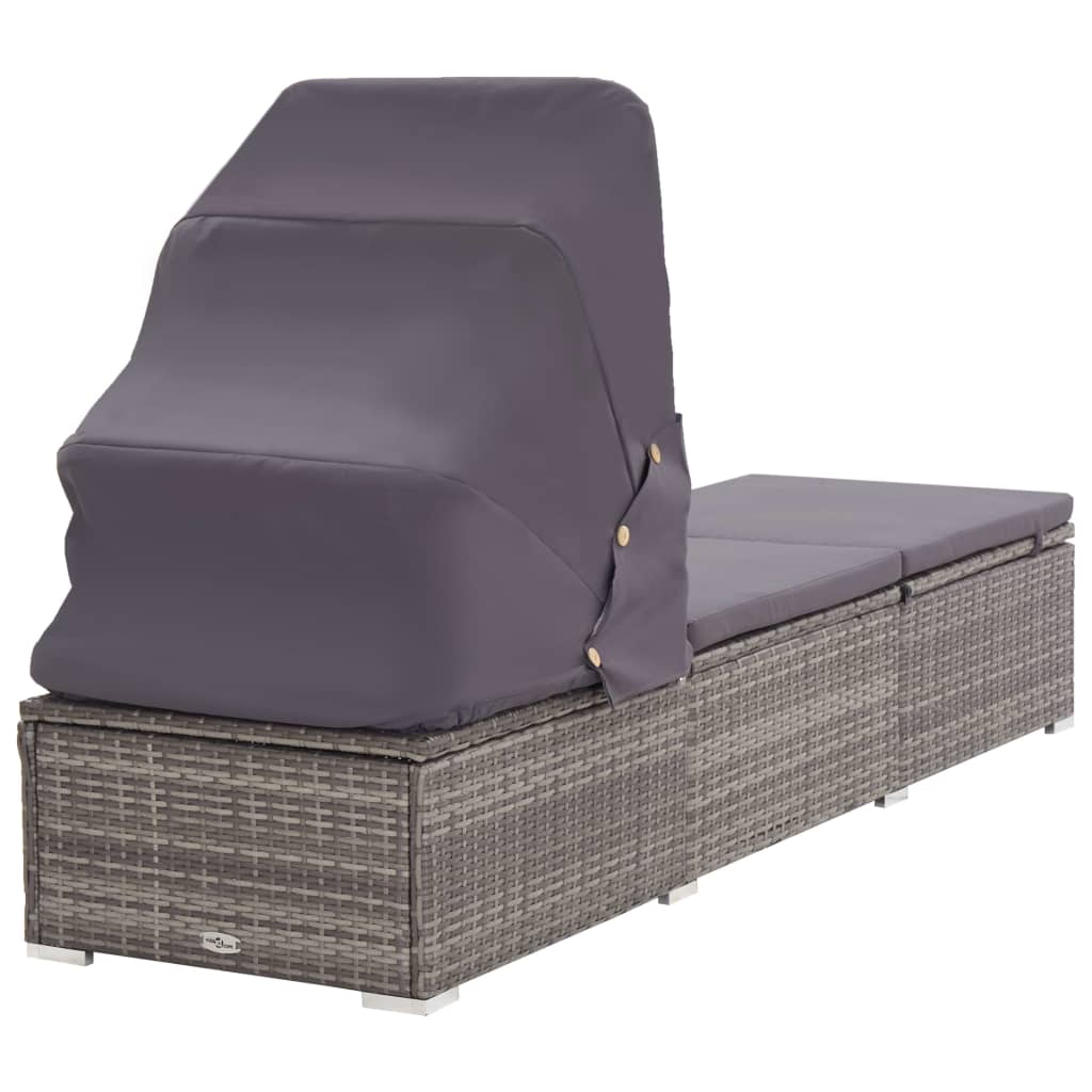 Sun Lounger with Canopy and Cushion in Poly Rattan