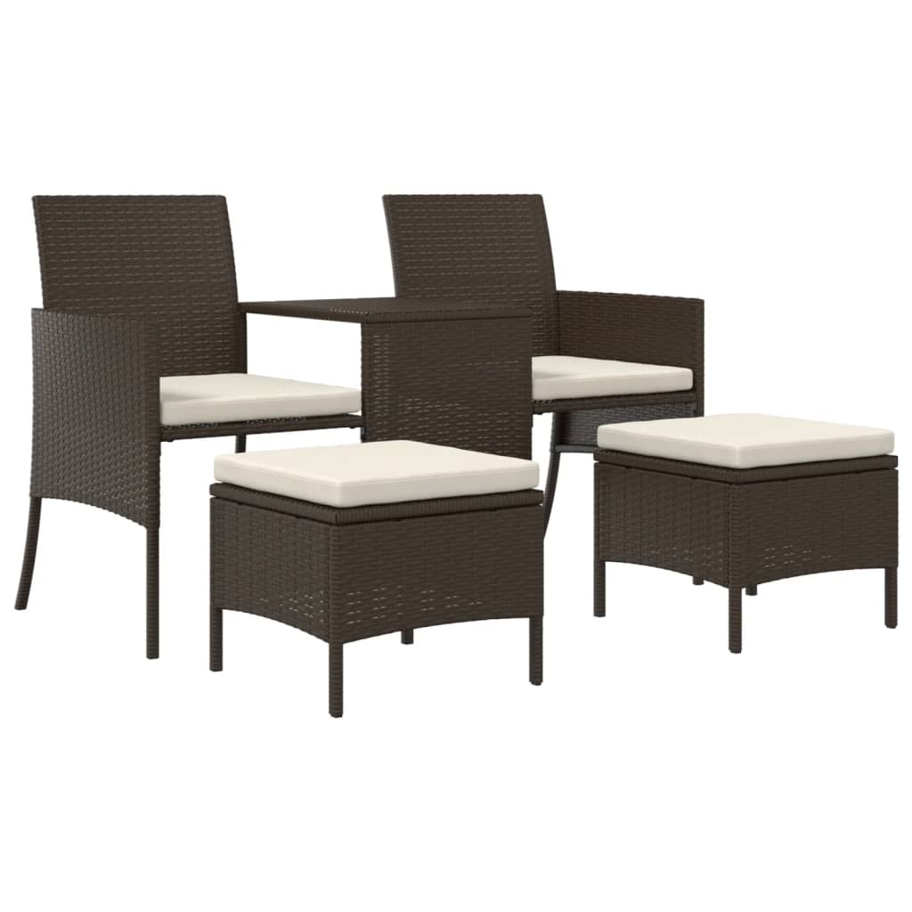 Rattan 2-Seater Garden Sofa with Table and Stools