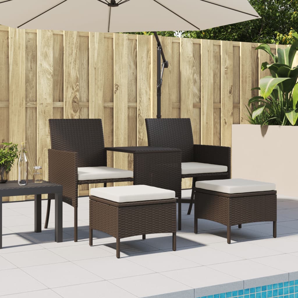 Rattan 2-Seater Garden Sofa with Table and Stools