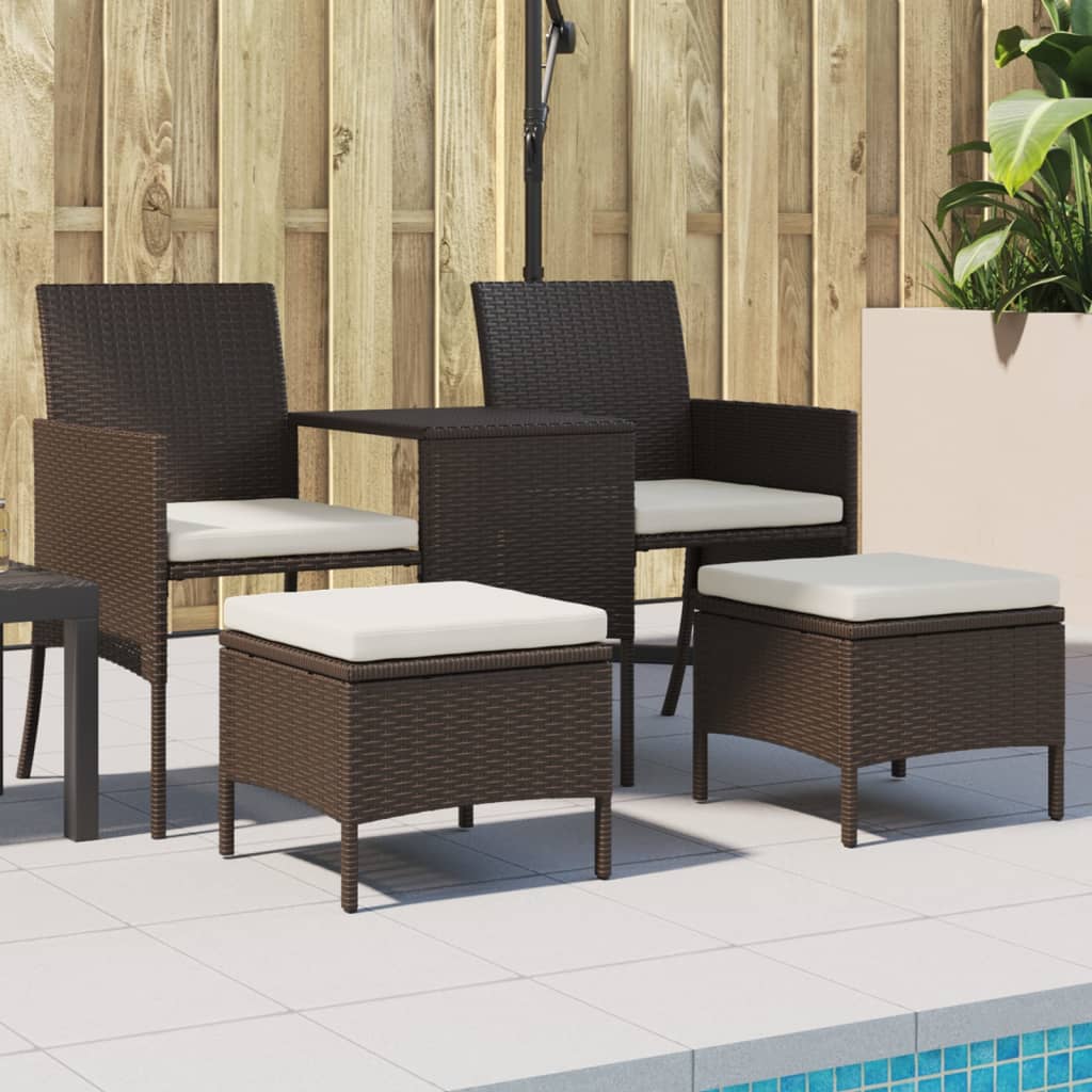 Rattan 2-Seater Garden Sofa with Table and Stools