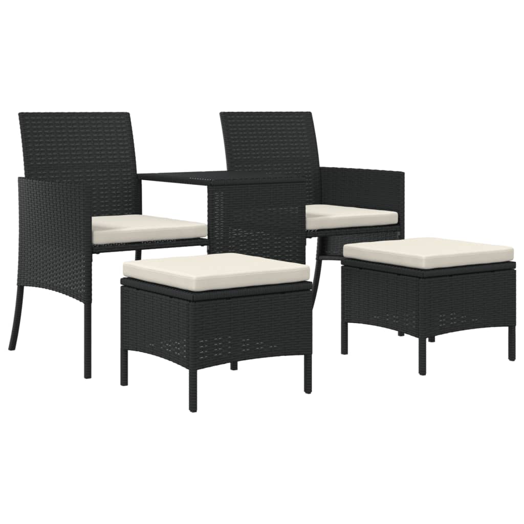 Rattan 2-Seater Garden Sofa with Table and Stools