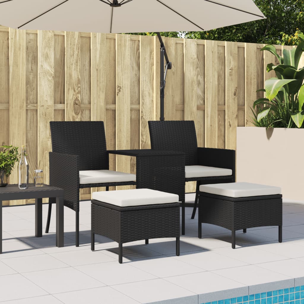 Rattan 2-Seater Garden Sofa with Table and Stools
