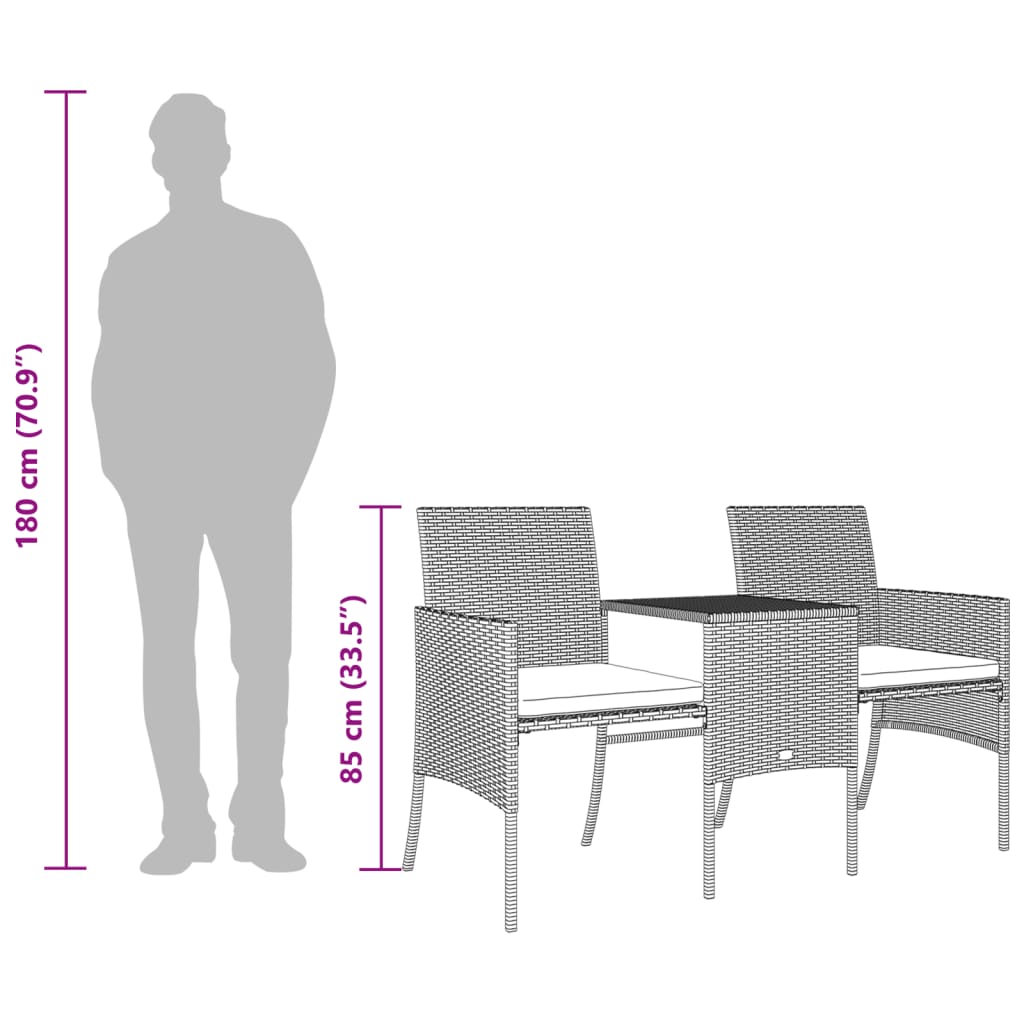 Rattan 2-Seater Garden Sofa with Table and Stools