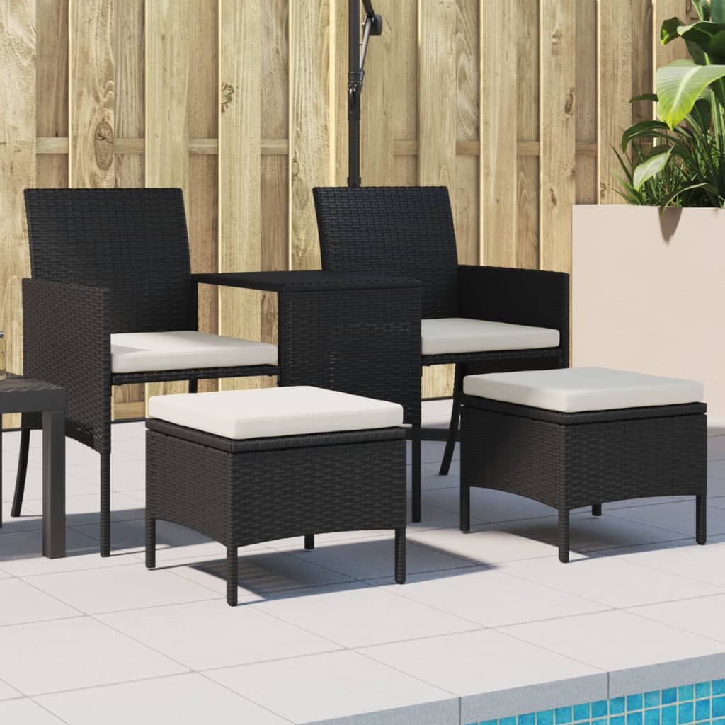 Rattan 2-Seater Garden Sofa with Table and Stools