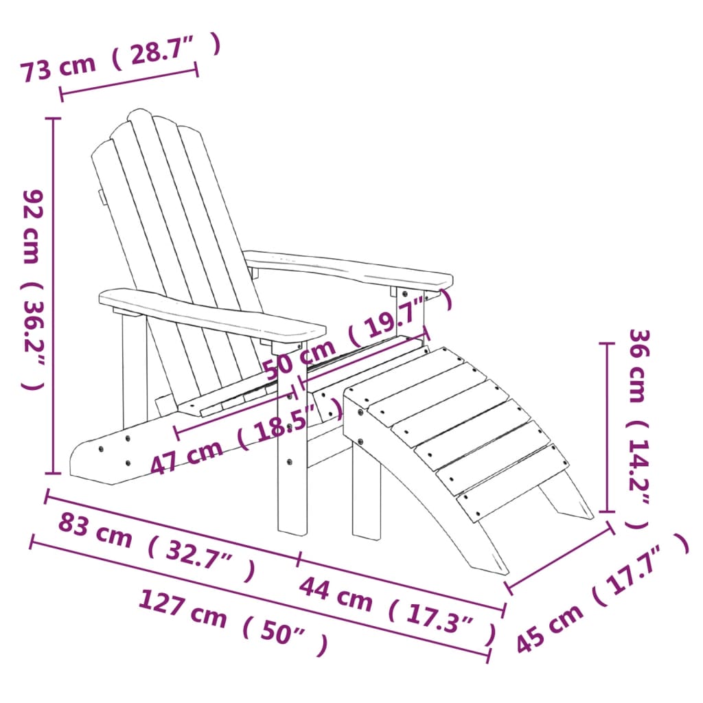 Garden Adirondack Chair with Footstool & Table HDPE