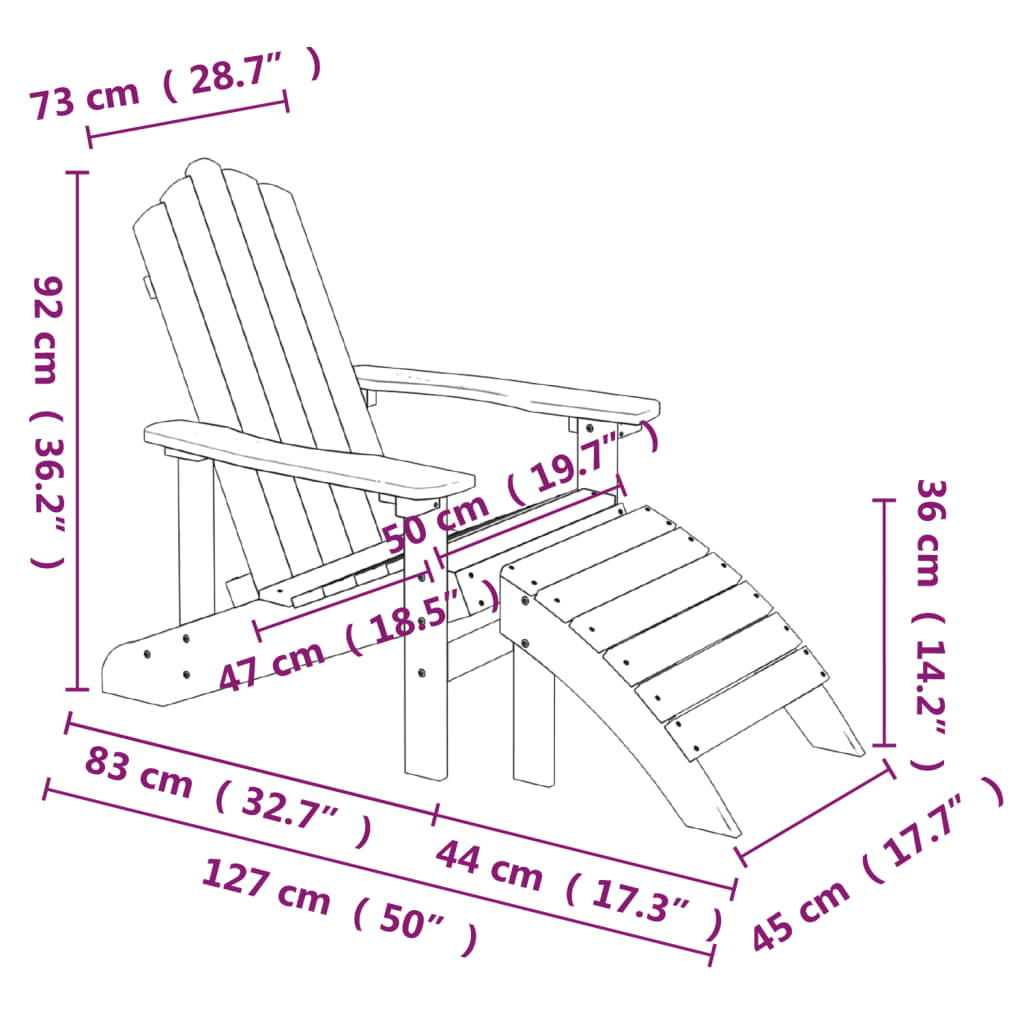 Garden Adirondack Chair with Footstool & Table HDPE