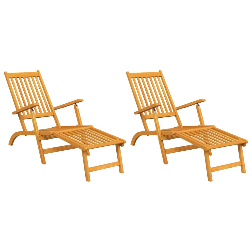 Pair of Outdoor Deck Chairs with Optional Table in Solid Wood Acacia