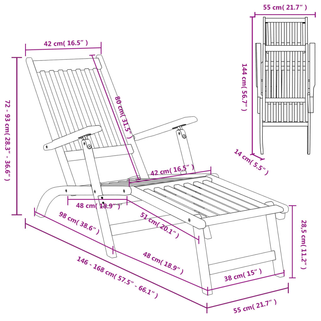 Pair of Outdoor Deck Chairs with Optional Table in Solid Wood Acacia