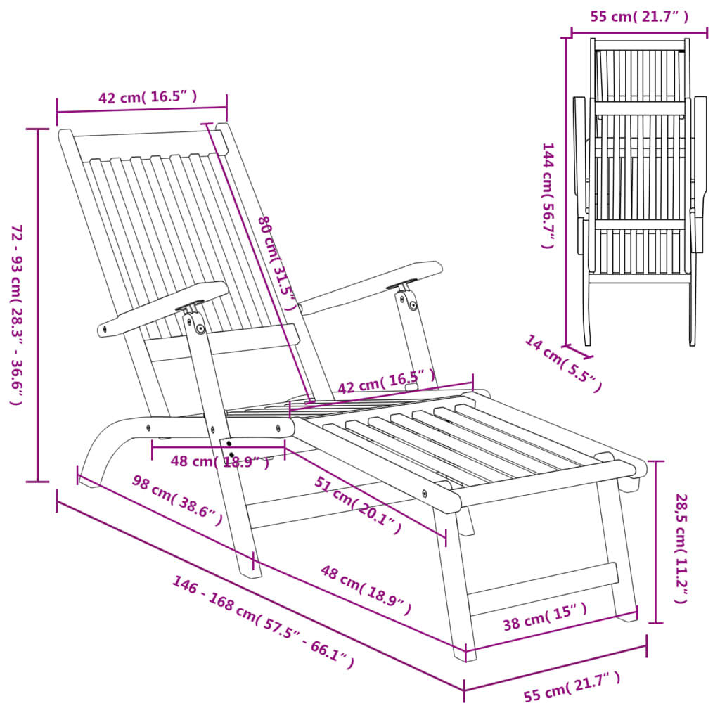Pair of Outdoor Deck Chairs with Optional Table in Solid Wood Acacia