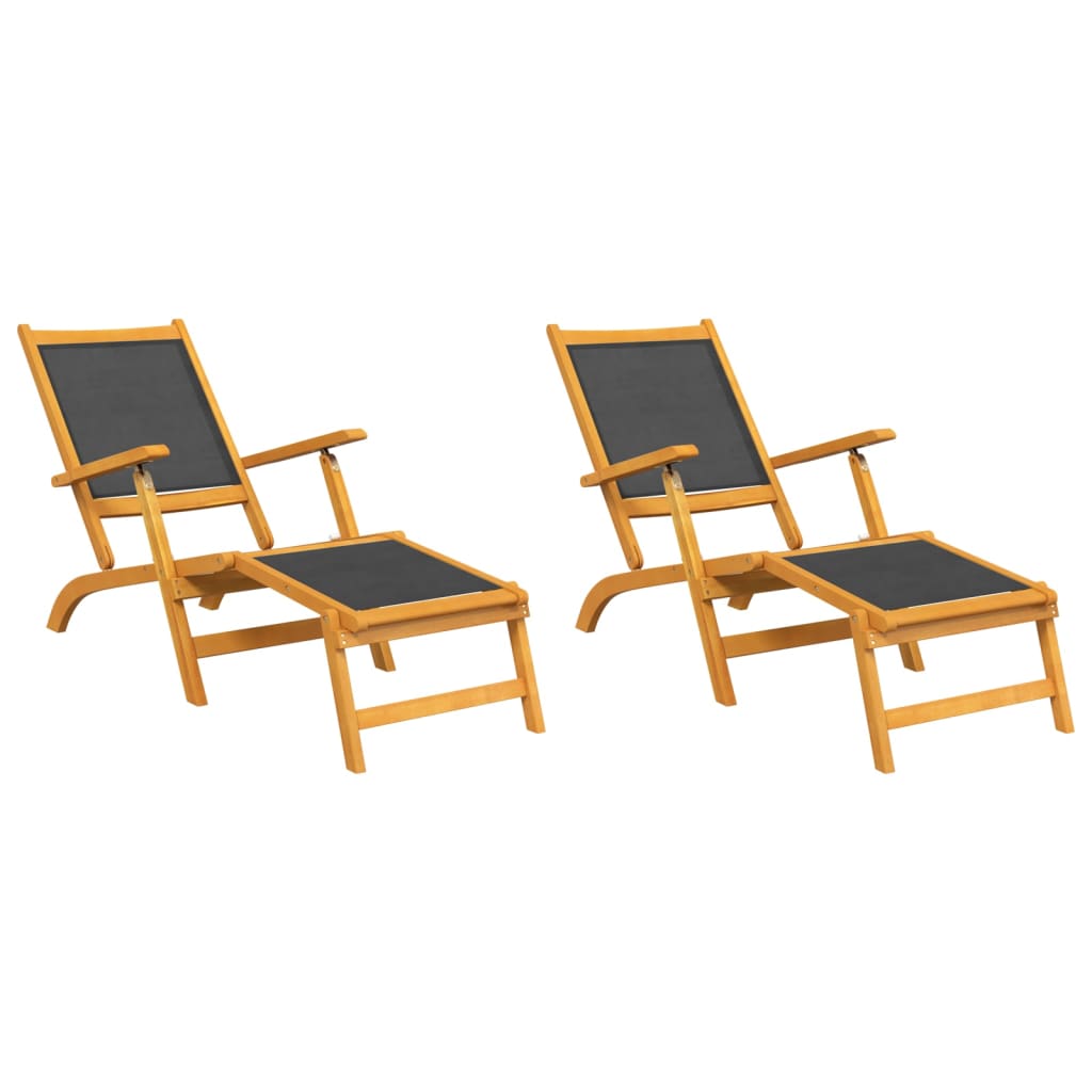 Pair of Outdoor Deck Chairs with Optional Table in Solid Wood Acacia and Fabric