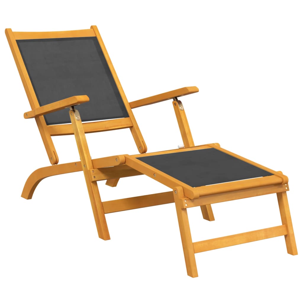 Pair of Outdoor Deck Chairs with Optional Table in Solid Wood Acacia and Fabric