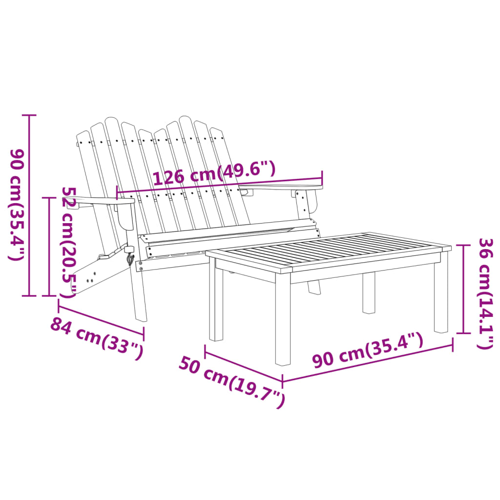 Adirondack Garden Lounge in Acacia Wood - 3 Piece, Multiple Seating Options