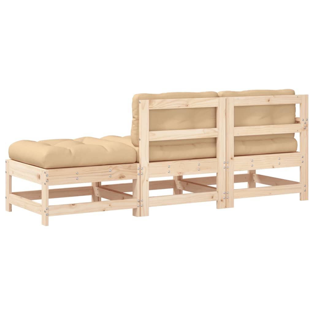 3 Piece Solid Wood Garden Lounge Set with Cushions