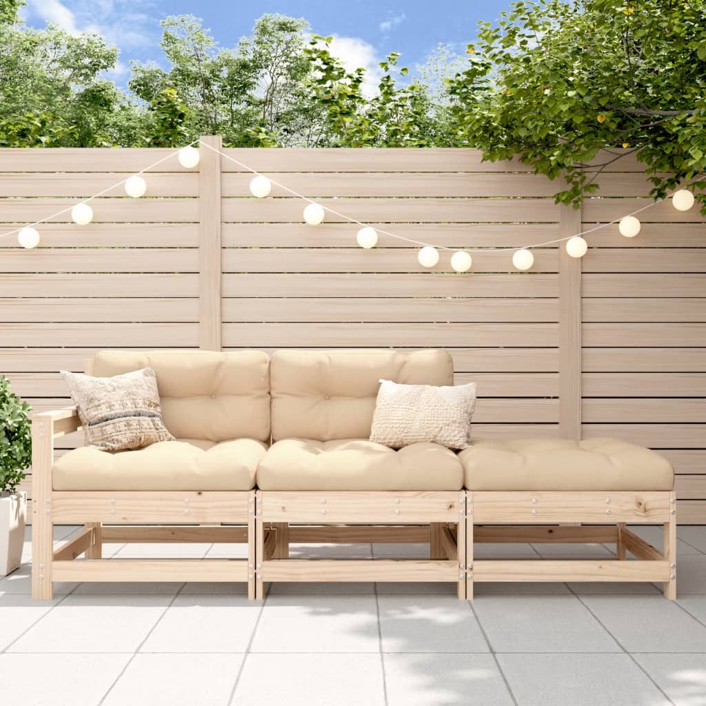 3 Piece Solid Wood Garden Lounge Set with Cushions