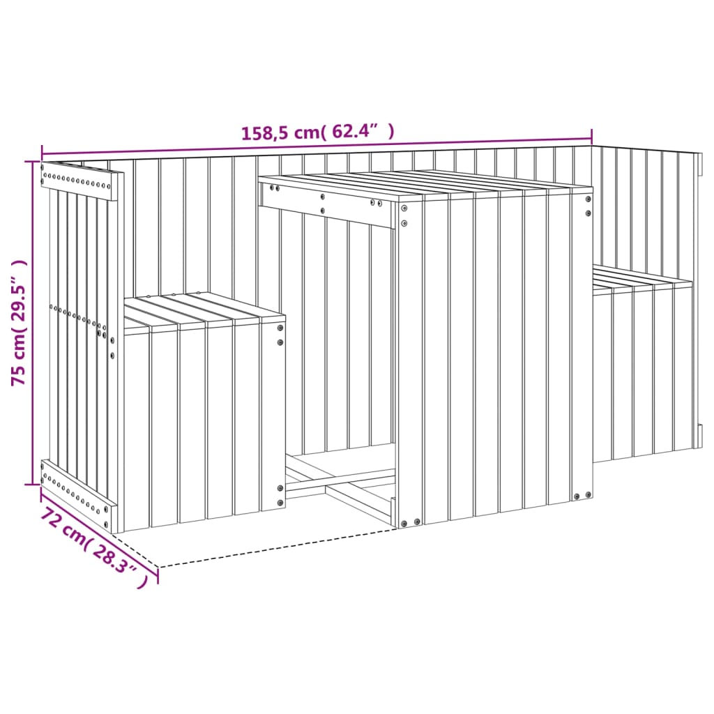 2 Seater Balcony Set in Solid Wood Pine