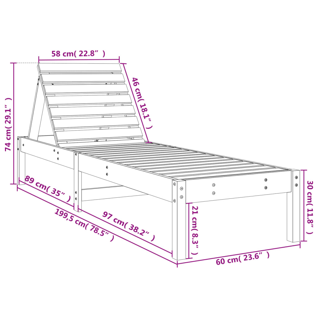 Solid Wood Sun Lounger with Adjustable Support